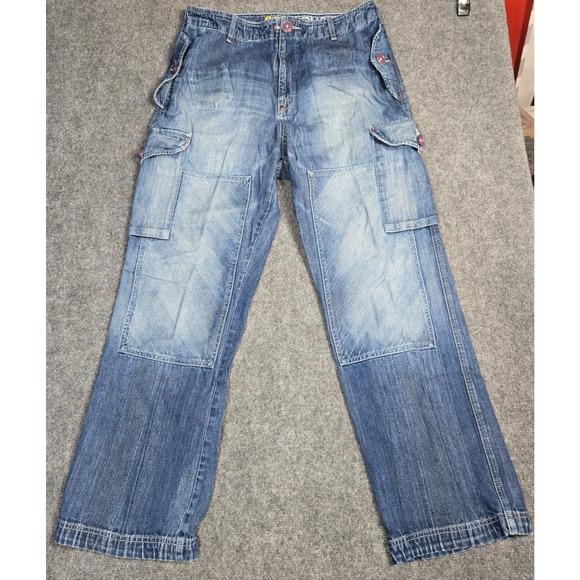 Akademiks Jeans Mens 36x31 Blue Denim Hip Hop Baggy Skater Wide Grunge Y2K - Picture 1 of 14